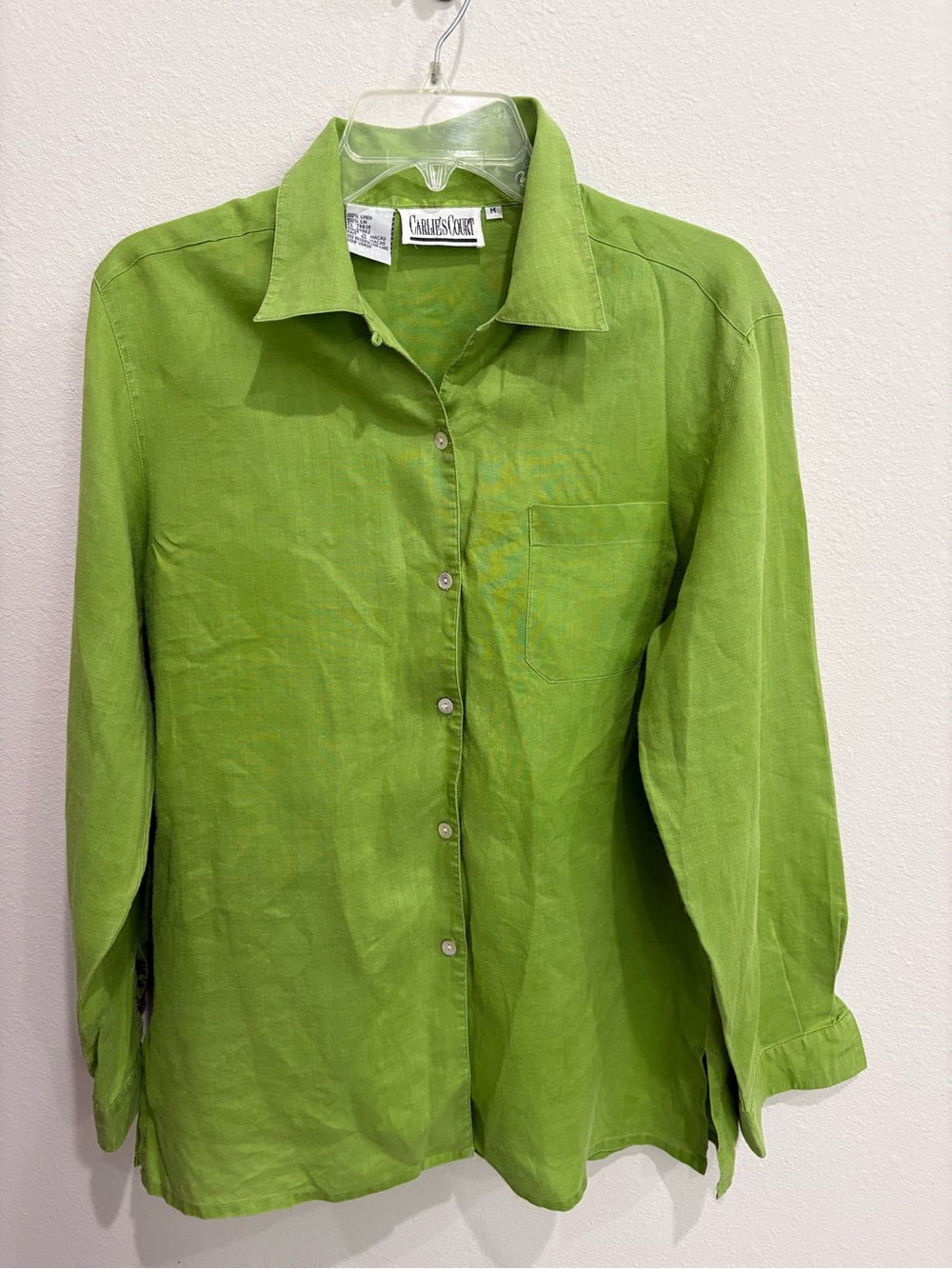 Carlie's Court Vintage 100% Linen Green Button Down Shirt Women’s Medium